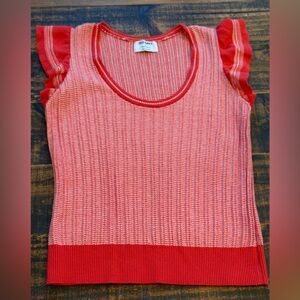 Old Navy Red and White Scoop Neck Knit Tank with Ruffle Sleeves